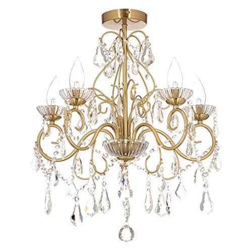 Image of LITECRAFT Vara Chandelier Bathroom Crystal Effect Ceiling 5 Light - Satin Brass