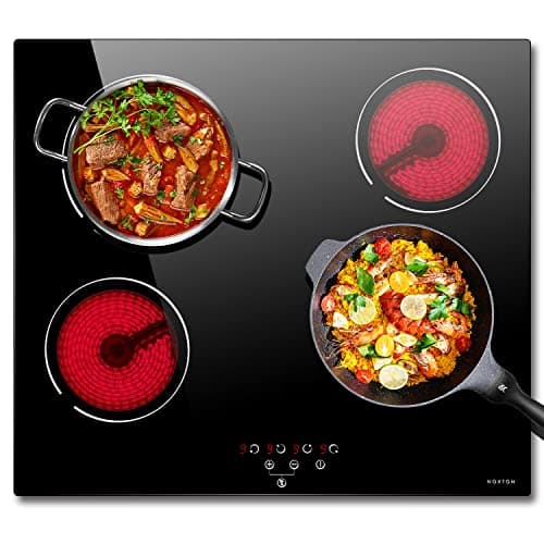 Image of NOXTON Ceramic Hob, Built-in 4 Zone Electric Hob Cooker 60cm Unrestricted Pans 9 Power Level Heat Evenly Black Glass Touch Controls Safe Lock Heat Indicator