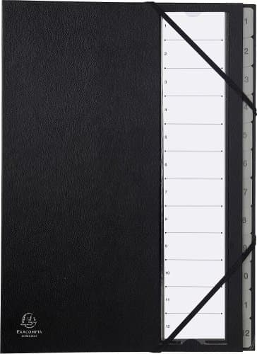 Image of Exacompta - Ref 56012E - Harmonika Multipart File - 235 x 335mm in Size, Suitable for Storing A4 Documents, 225gsm Genuine Pressboard, Expanding Spine, 12 Sections (Numbered 1-12) - Black