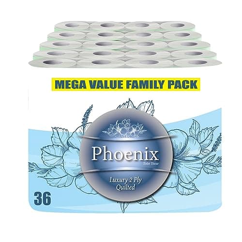 Image of 36 Rolls of Phoenix Quilted 2 Ply Soft White Toilet Paper Roll