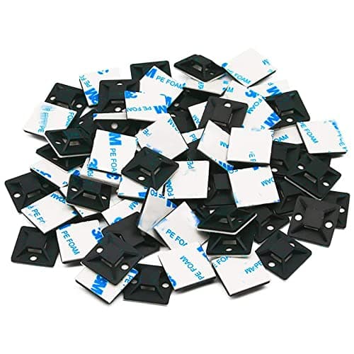 Image of 50 Pcs Strong Black Cable Tie Mount,18.5 mm x 18.5 mm,Self Adhesive Base Holders,Cable Management Clips,for Office,Home,Workshop and Garage