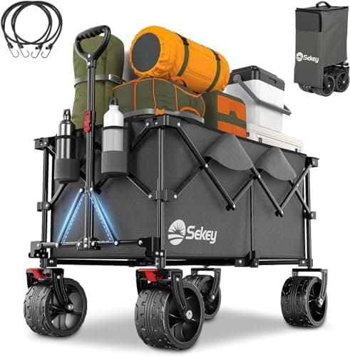 Image of Sekey 200L Folding Festival Trolley with All-Terrain Extra Wide Wheels and Brake, Heavy-Duty Cart Loadable up to 150KG, Patented Four-Directional Foldable Design, Wagon for Beach Camping Outdoor, Grey