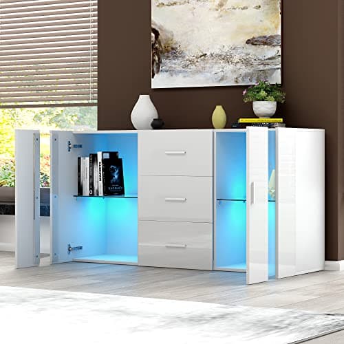 Image of Panana Sideboard Modern Living Room Cupboard Unit Cabinet Furniture 2 Doors 3 Drawers (White)