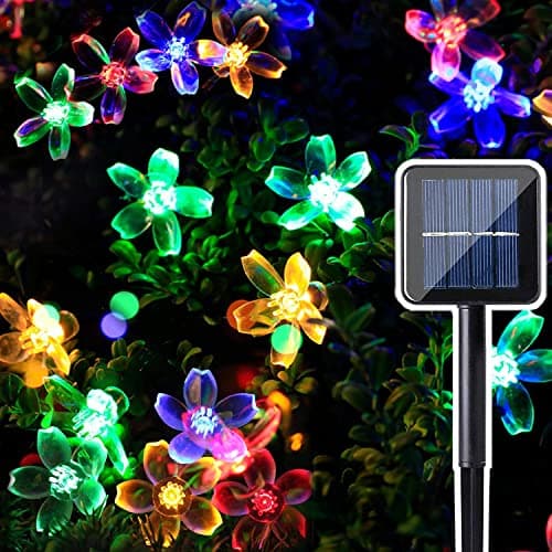Image of Solar Flower String Lights Outdoor, 50 LED Waterproof Cherry Blossom Fairy Lights, 23 Ft 8 Modes Sakura Flower Garden Lights for Garden Patio Yard Lawn Wedding Christmas Party Decorations, Multi-color