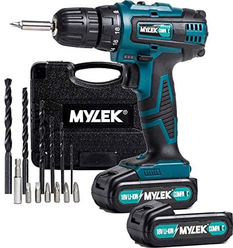 Image of MYLEK® 18V Cordless Li-ion Drill Driver and Spare Battery (MYLEK 18v Drill c/w Spare Battery)
