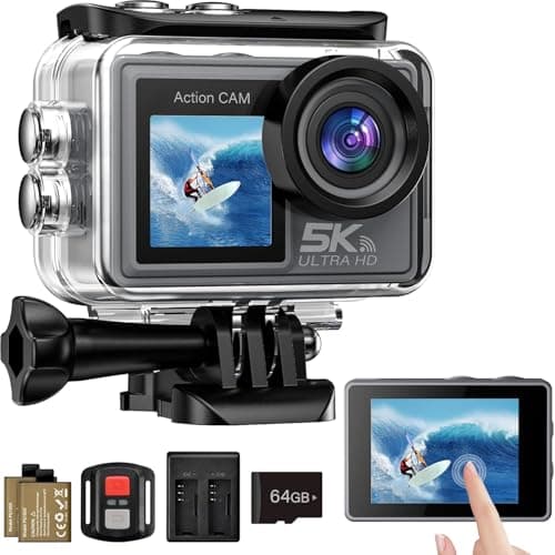 Image of Ruycllo Action Cam 5K/4K, 50MP 30M/98FT Waterproof Underwater Camera with 64GB SD Card, IS, WiFi, 170° Ultra Wide Angle Action Camera - Ideal for Bike, Snorkelling, Motorcycle, Helmet Camera