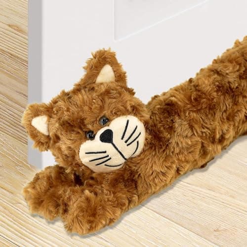 Image of The Magic Toy Shop Brown Cat Novelty Draught Excluder Cushion - Perfect for Blocking Wind, Noise, Light, and Dust - Ideal Under Door Draft Excluder for Cat Lovers