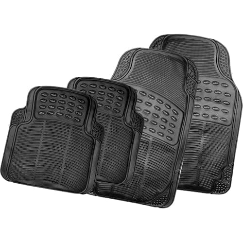 Image of 4pc Black Heavy Duty Premium Universal Rubber Mat Set - Van Mats Grip Car | Waterproof Weaterproof | Strong Pack Of 4 Rear And Front Mats
