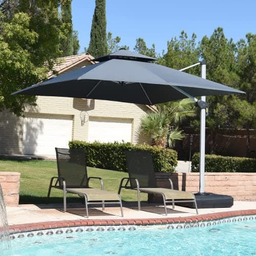 Image of PURPLE LEAF 3 X 3 M Garden Cantilever Parasol, Large Square Overhanging Patio Umbrella with Crank Handle and Tilt for Balcony and Outdoor, Gray