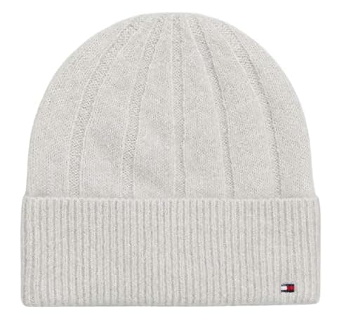 Image of Tommy Hilfiger - TH Flag Fluffy Beanie Aw0aw17779, Women's Cap, Grey Whisper, One size