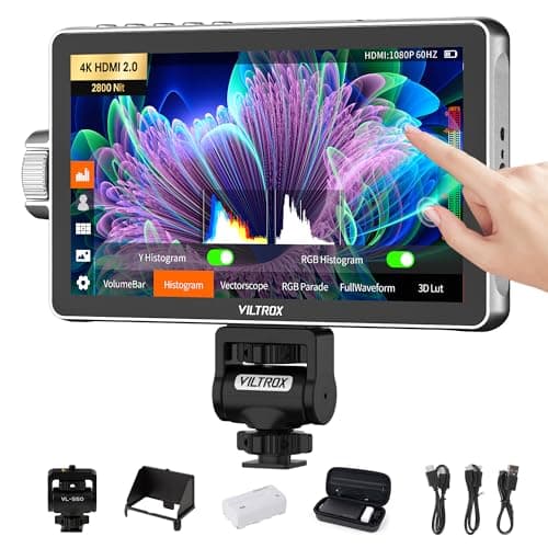 Image of VILTROX DC-A1 2800 Nit Camera Monitor, 7 inch HD 1920x1080 IPS Touch Screen Camera Field Monitor with 4K HDMI 2.0 In/Out, 3D LUT, Focus Peaking, Video Assist, HDR Full Waveform, F550 Battery
