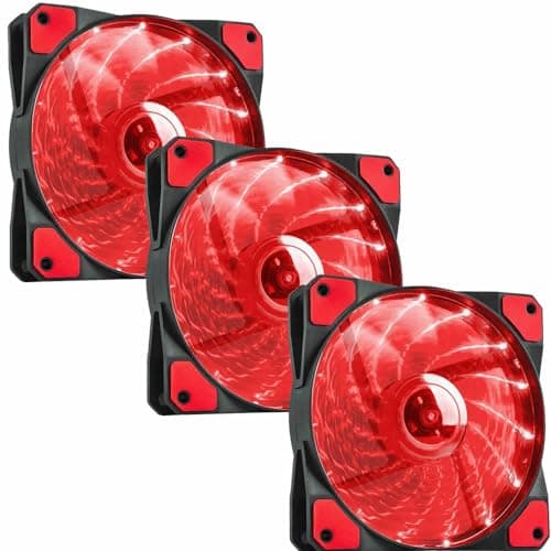 Image of JUSTOP 3 pcs Pack 120MM Red LED PC Case Fans, Low Noise High Airflow Cooling Fan, With 3-Pin Or 4-Pin Molex Connectors (Red LED)