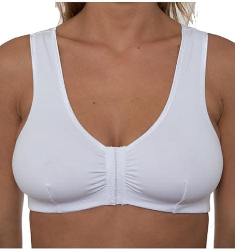 Image of Gemm Women's Front Fastening Mastectomy Bras with Pockets Non Wired Soft Cotton White
