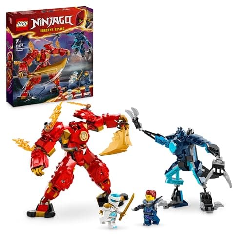 Image of LEGO NINJAGO Kai’s Elemental Fire Mech Toy for 7+ Year Old Boys & Girls, Action Figure Building Set from The Dragons Rising TV Show, Kids' Ninja Toys with Kai and Zane Character Minifigures 71808
