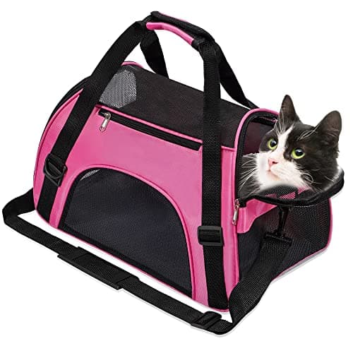 Image of Soft-Sided Foldable Cat/Dog/Pet/Puppy Carrier Bag,Portable Pets Travel Carriers For Cats/Dogs/Pets With Shoulder Strap & Removable Mat,Durable Comfort Cat Basket Airline Approved(Pink,Medium)