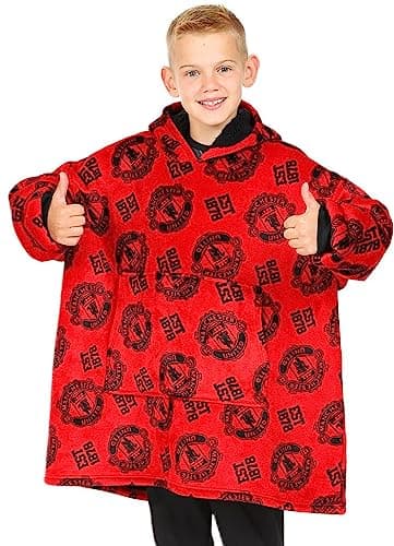 Image of Manchester United Football Club Boys Fully Lined Luxury Fleece Hoodie, Oversized Fleece Blanket Hoody 7-13 Years Red