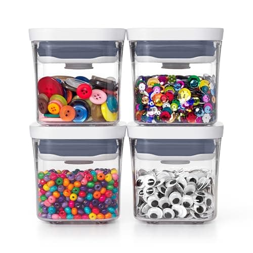Image of OXO Good Grips 4-Piece Mini POP Container Set : Airtight Food Storage for Spices + Push-Button Seal + Stackable, Space-Saving Design + Dishwasher Safe (Spice Container)
