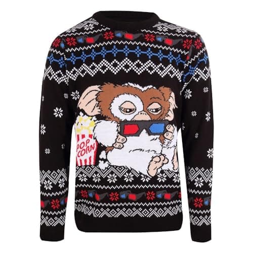 Image of Heroes Inc. Gremlins Christmas Jumper Gizmo with Popcorn Official Unisex Ugly Sweater, Black, L