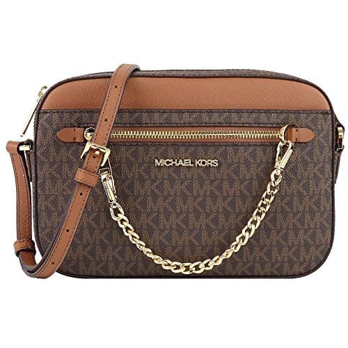 Image of Michael Kors Women's Jet Set Item LARGE EAST WEST CHAIN Crossbody (BROWN/SOFTPINK)