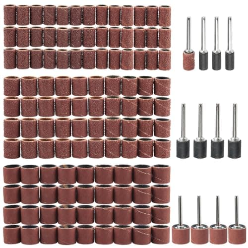 Image of Mesee Sander Drum Kit, 120 Pieces Nail Sanding Bands Sleeves with 12 Pieces Drum Mandrels for Rotary Tool Sanding Abrasive Sleeve Assortment 80# 120# 180#