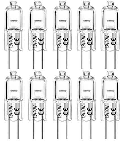 Image of EKSAVE G4 Halogen Bulbs 10W 12V 120lm T3 Bi-Pin Bulb for Under Cabinet Puck Light, Chandeliers, Track Lighting, 2700K, Warm White, Pack of 10