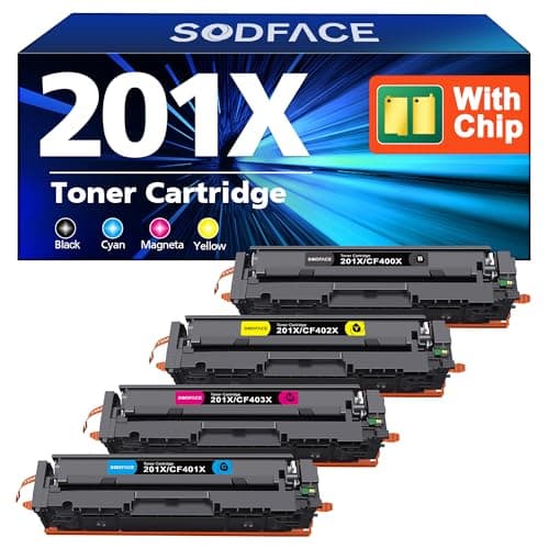 Image of SODFACE 201X 201A Toner Cartridge Compatible for HP M277dw Toner 201X 201A for Color LaserJet Pro MFP M277dw M252dw M277n M274n M252n CF400X CF401X CF402X CF403X (Black Cyan Yellow Magenta, 4-Pack)