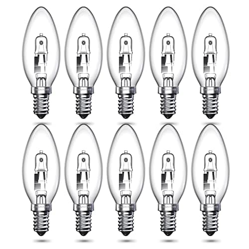 Image of Luxvista 10-Pack 28W E14 Halogen Candle Light Bulbs, C35 SES Small Edison Screw Bulb E14 dimmable, Clear Glass E14 Candle Bulb Warm White 2700K for Chandelier, Wall Sconces, Pendants