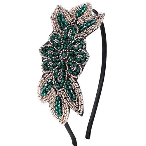 Image of BABEYOND 1920s Headpiece Vintage 1920s Headband Crystal Headband Flapper Headpiece with Crystal Great Gatsby Costume Accessories Roaring 20's Accessories Green