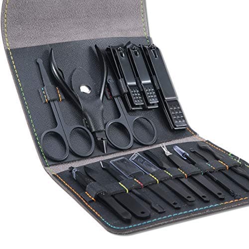 Image of Leipple Manicure Set Professional Pedicure Kit Nail Care Tools - 16 in 1 Stainless Steel Nail Clippers Tools - Grooming Kit with Luxurious Leather Travel Case (Black)