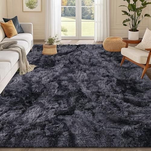 Image of smiry Rugs Living Room 80x150cm, Area Rugs for Bedroom, Machine Washable Anti Slip Soft Fluffy Shaggy Tie-dye Floor Carpet for Kids Girls and Boys, Nursery Room, Dark Grey