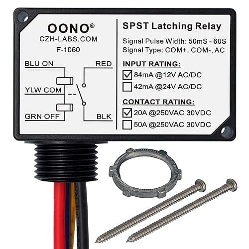 Image of AC/DC 12V SPST 20Amp 250Vac/30Vdc Latching Relay Module, Plastic Enclosure Wired, OONO F-1060
