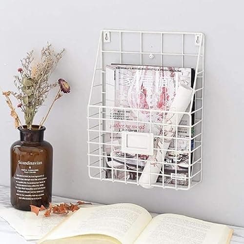 Image of Bodyplus Wall Mounted Magazine Rack – Metal Hanging Literature Holder for Magazines, Newspapers & Mail – Vertical Display Organizer for Home, Office, Waiting Rooms & Stores (WHITE)