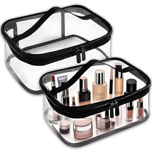 Image of Clear Toiletry Bag, 2PCS Clear Make up Bag, Clears Travels Toiletries Bags with Handle Zipper, Transparent Cosmetic Bags Portable Makeup Bag for Travel Business Bathroom(Black)