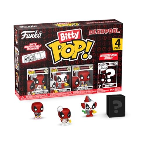 Image of Funko Bitty POP! 4 Pack: Marvel - Deadpool - BBQ Master - Griller, Clown, Bedtime, Mystery Mini Figure - Styles may vary - 0.9 inch (2.2 cm) Collectable - Stackable Display Shelf Included - Gift Idea