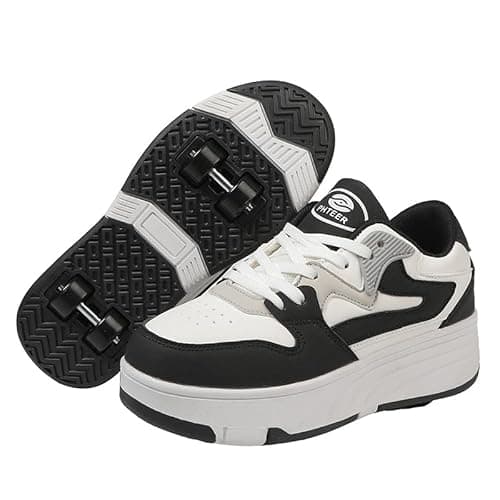 Image of Mateju Kids Roller Skate Shoes for Boys Girls, Skateboarding Skates Outdoor Parkour Shoes Retractable 4 Wheels Unisex Teenager Children Sports Walking Running Sneakers Shoes Black
