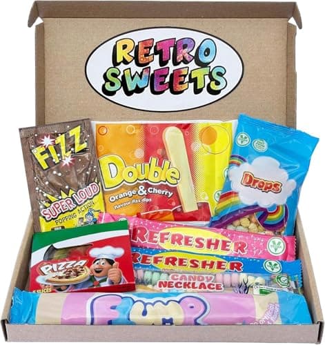 Image of Retro Sweets Gift Box. Packed with Sweet. Hamper Letterbox Gift for Women, Men & Kids. Perfect Present for Get Well Soon, Birthday, Thank You, Fathers Day