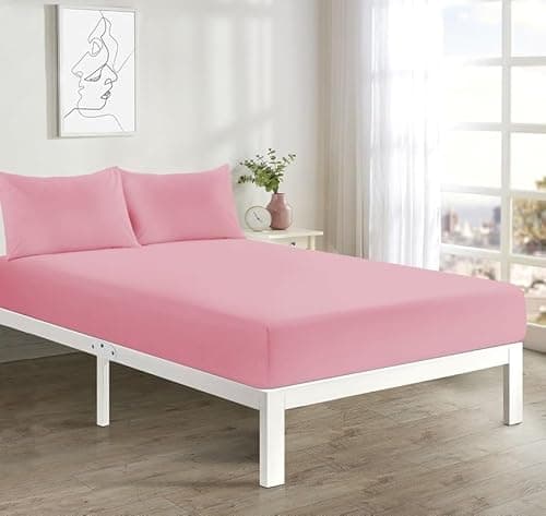 Image of L S U Supersoft Duvet Cover Set Easy Care Bedding Fitted Sheet and Pillowcases in 22 Colours and Single, Double, King, and Super King Sizes (FITTED D pink)