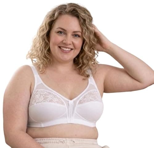 Image of reshmena® Non Wired Womens Floral Lace Bra Firm Control Soft Cup Satin Lace Bra - Women’s Non-Wired Full Cup Non-Padded Underwear Bra White 38B