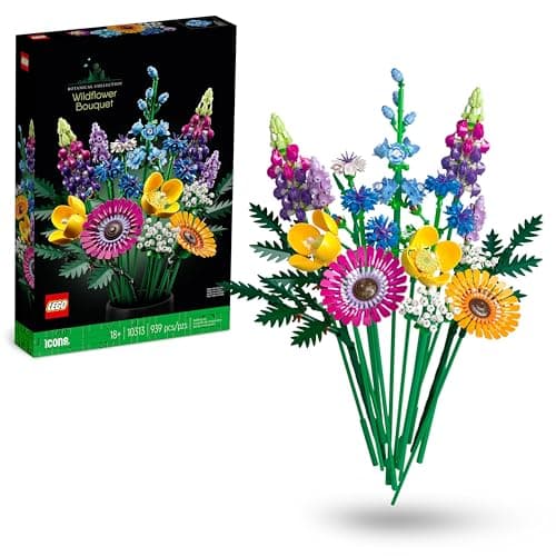 Image of LEGO Botanicals Wildflower Bouquet Set - Artificial Flowers with Poppies and Lavender - Crafts kit for Adults - Home Office Décor Gifts for Women and Men - 10313