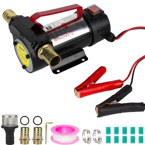 Image of Fuel Transfer Pump, DC 12V Electric Diesel Pump, Portable Oil Extractor Pump Suitable for Tractors, Motorhomes and Lorries, Complete with Spare Fan Blades, Sealing Rubber Rings, Fixing Screws Etc