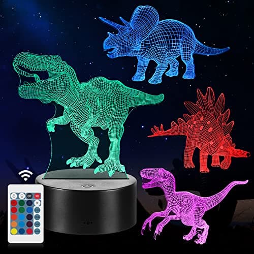 Image of CENOVE 3D Night Light, Dinosaur Illusion LED Lamp Gifts for Boys Girls, 16 Colour Changes with Remote Control, Bedroom Decor Idea Creative Birthday Gift for Kids(4 PCS)