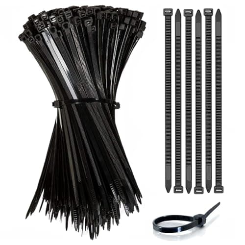 Image of 100 Pack Black Plastic Cable Ties 300mm×3.6mm Nylon Tie Wraps, Secure Self-Locking Mechanism for Home, Garden, Office and DIY