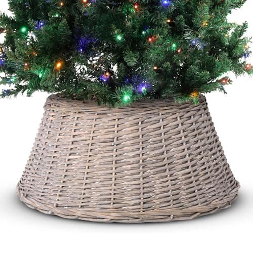 Image of Olsen & Smith 26x58cm Christmas Tree Skirt - Natural Willow Festive Decorative Christmas Tree Base Cover Wicker Xmas Tree Skirt Decoration 40x58x26cm
