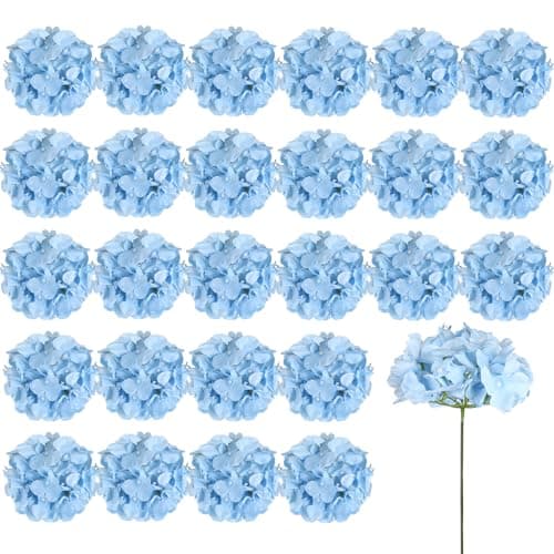 Image of Auihiay 26 Pieces Hydrangea Artificial Flowers Silk Hydrangea Flowers Artificial Flowers Heads with Stems for Home Wedding Party Decorations (Blue)
