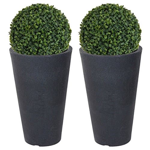 Image of URBNLIVING 2x Round Charcoal Grey Plant Pot With Artificial Grass Dome Ball