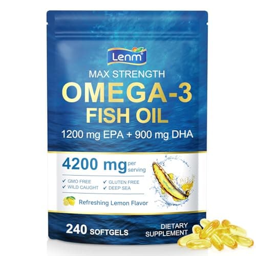 Image of Triple Strength Omega 3 Fish Oil Softgels 240 Count | 4200mg Fish Oil with 1200mg EPA 900mg DHA | Enteric Coated Lemon Flavour | Supports Normal Heart, Brain, Joint & Vision Health