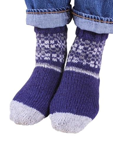 Image of Pachamama Men 100% Wool Bed Sofa Socks Fine Hand Knit Fairisle Large 7-11 Handmade Warm Fair Trade (Wool, Navy)