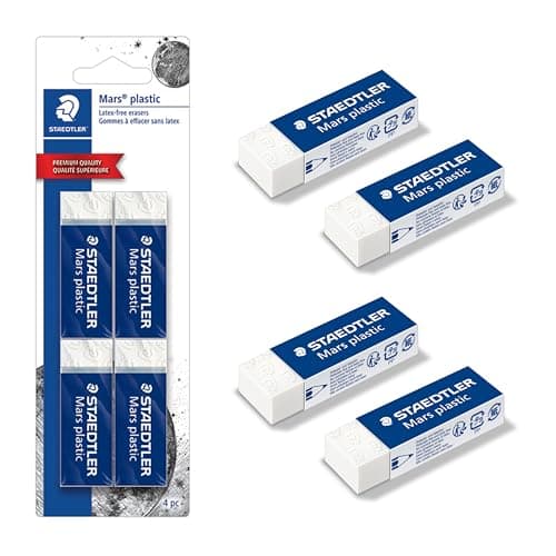 Image of STAEDTLER Mars Plastic, Premium Quality Vinyl Eraser, White, Latex-free, Age-resistant, Minimal Crumbling (526 50 BK) 4 Count (Pack of 1)