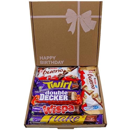 Image of Happy Birthday Chocolate Gift Box Hamper, Celebration Box For Him and Her, Birthday Treats For Children, Full Sized Bars, Letterbox Friendly, 18th, 21st, 25th, 30th