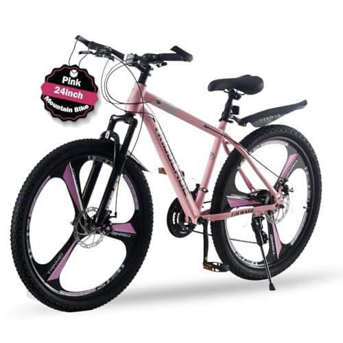 Image of TRIOBLADE 24''26''27.5'' Mountain Bike 3 Spoke Wheels Mountain Bicycle 21 Speeds Disc Brake Bike Lightweight Frame Bicycle for Adult Men Women Sport Cycling Bike (24inch-Black&Pink)